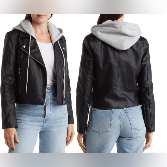 Blank NYC Jackets & Blazers - NWT Blank NYC Hooded Crop Two-in-One Vegan Leather Moto Jacket